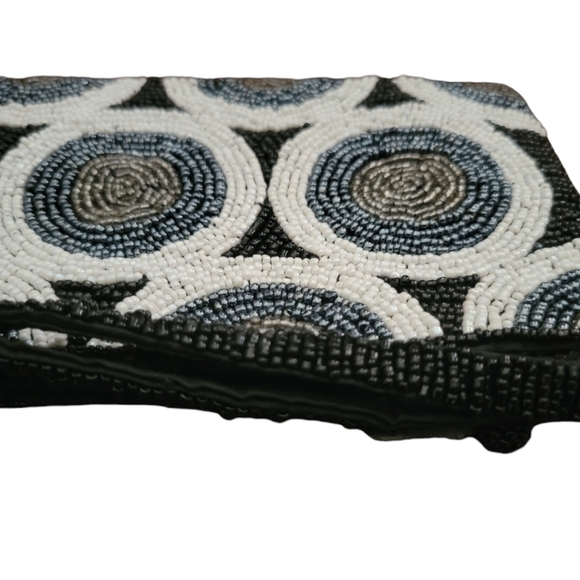 Beaded Evening Clutch Wristlet Blue Black White Clear beads - Picture 7 of 9